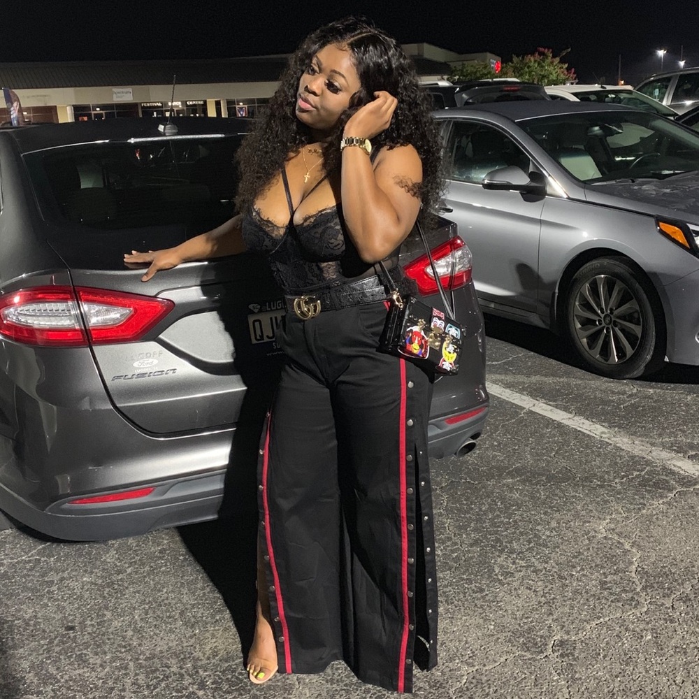 Wide leg pick-a-boo snap pants